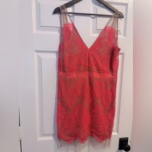 Sexy Coral and Nude Illusion Dress